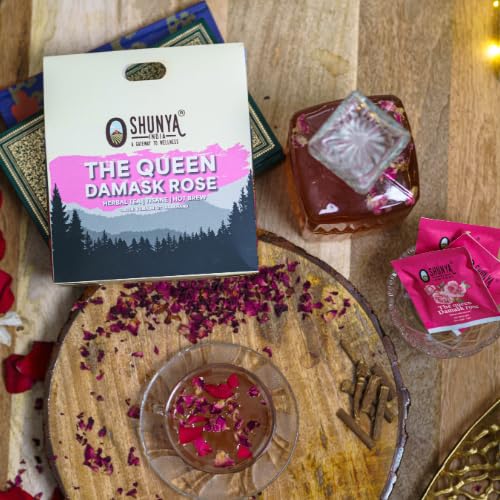 Shunya India The Queen Damask Rose Tisane (20 Tea Bags, 3g Each) - Herbal Infusion Flower  Tisane, Natural Antioxidant, Immunity Support, Caffeine-Free Hot Brew