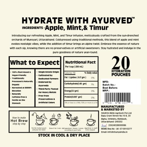 Shunya India Apple, Mint, and Timur Tisane(20 Tea Bags, 3 Gm Each) - Herbal Infusion  Tisane Natural Antioxidant, Support Immunity, Caffeine Free