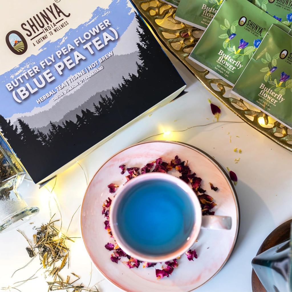 Shunya India® Butterfly Pea/Blue Pea Tea Tisane (20 Tea Bags, 3g Each) - Herbal Infusion Tea Tisane Natural Antioxidant, Support Immunity, Caffeine Free