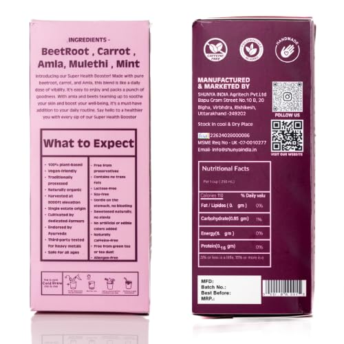 Shunya India® Beet Root, Carrot and Amla Cold Brew (20 Pouch, 5g Each) - Restorative and Detoxifying with Natural Antioxidant, Support Immunity, Caffeine Free